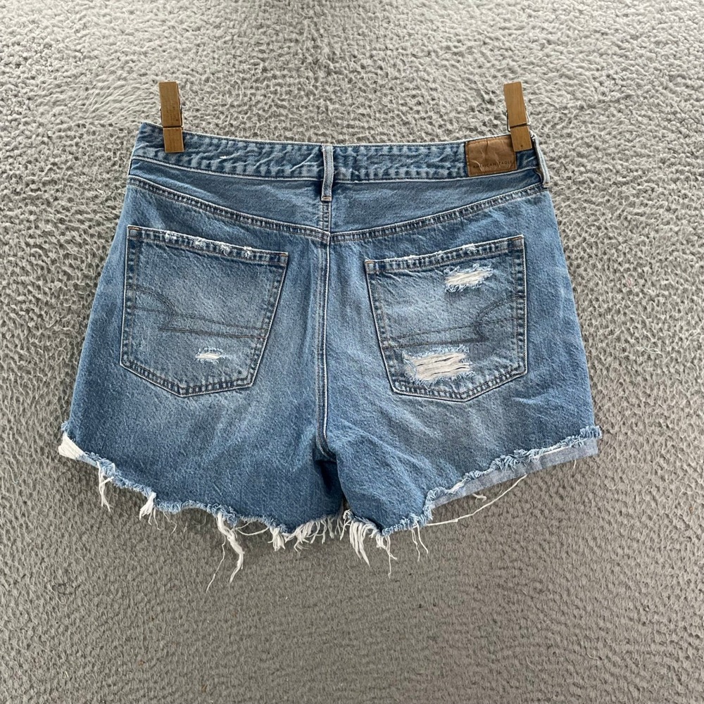 American Eagle Denim Shorts Womens 10 Blue Distressed High Rise Frayed Raw Hem - Picture 2 of 11